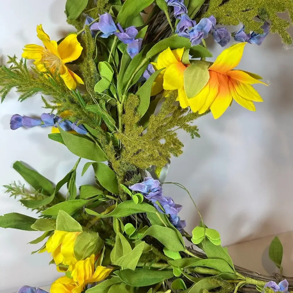 NWT Handmade Yellow Purple Floral Spring Wreath 16